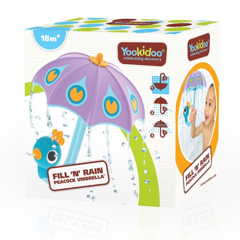 Juego de Baño Paraguas Pavo Real Purpura Infantil Bebé Niño Niña Tina Yookidoo-2