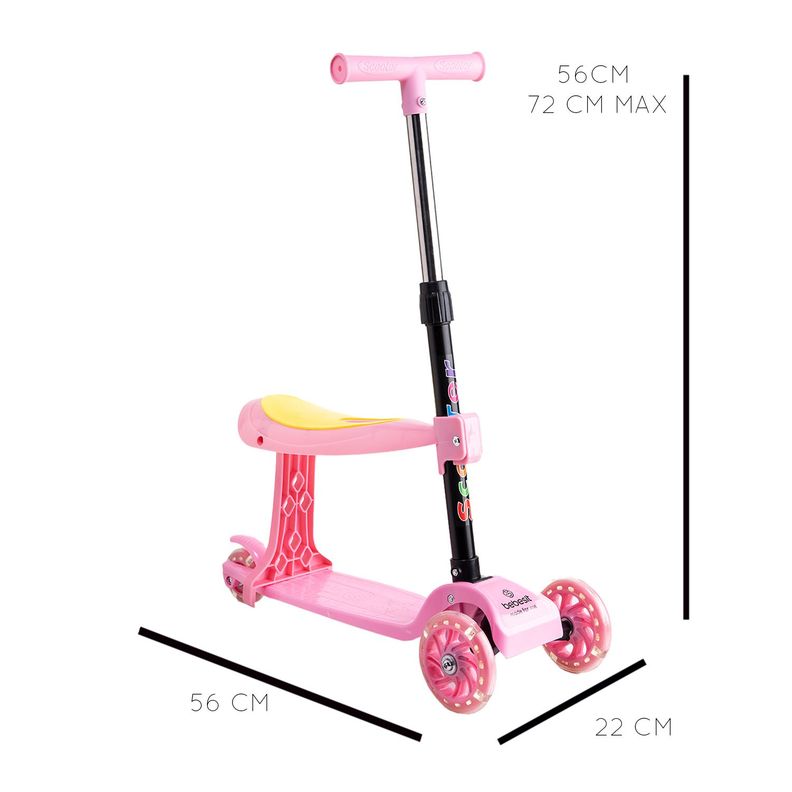Scooter Monopatín en con Asiento Niña Plegable XT04 Rosa