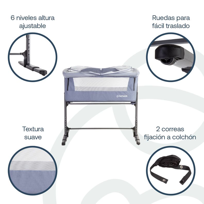 Cuna Colecho con Mosquitero MySide LX Azul Bebesit-2