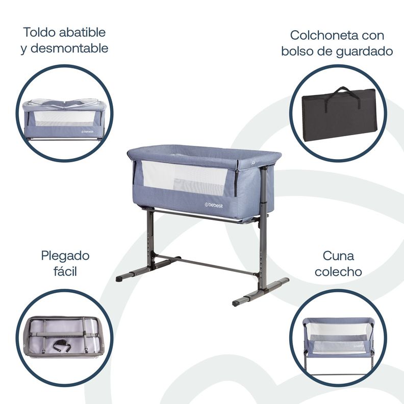 Cuna Colecho con Mosquitero MySide LX Azul Bebesit-3