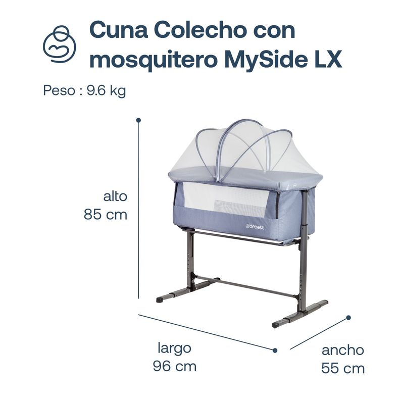 Cuna Colecho con Mosquitero MySide LX Azul Bebesit-6