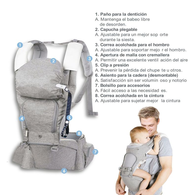 Porta Bebe Arnés con asiento cuidados cadera Hip Seat Beige-8
