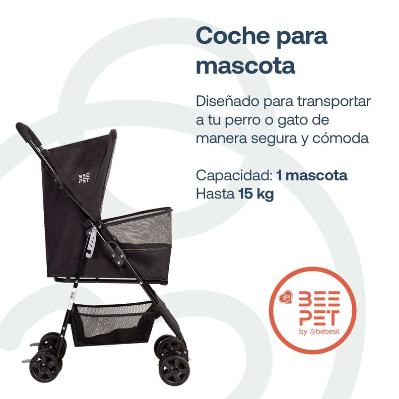 Coche Mascota Plegable Light Perro Gato Negro BeePet Bebesit-1