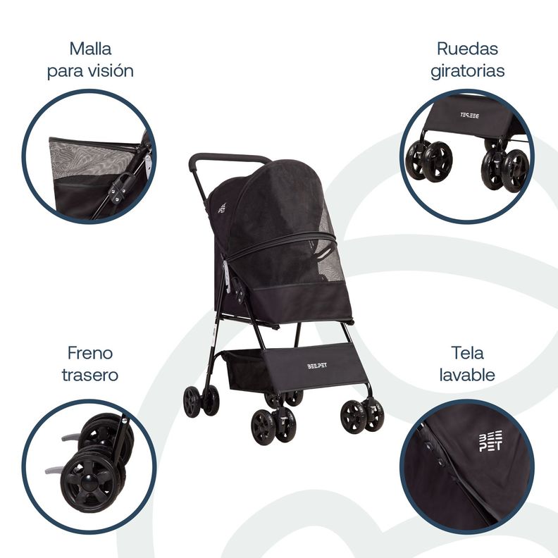 Coche Mascota Plegable Light Perro Gato Negro BeePet Bebesit-2