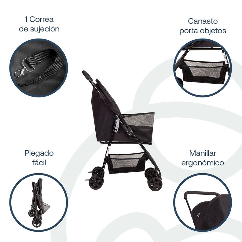 Coche Mascota Plegable Light Perro Gato Negro BeePet Bebesit-3