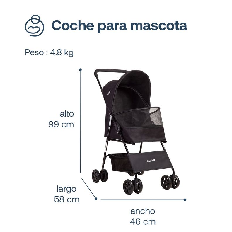 Coche Mascota Plegable Light Perro Gato Negro BeePet Bebesit-5