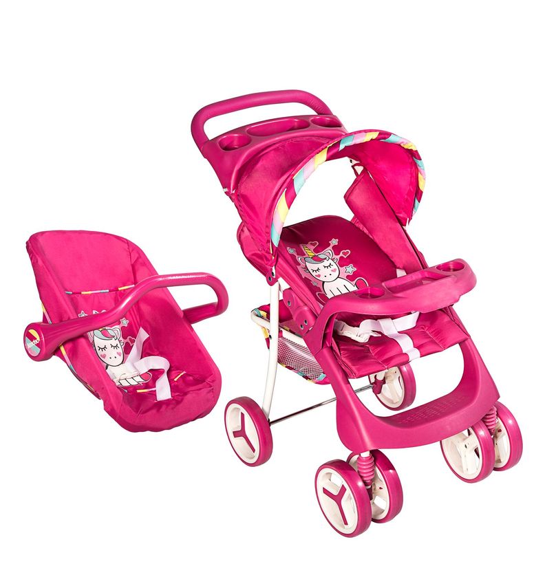 Coche Travel Muneca Unicornio Fucsia