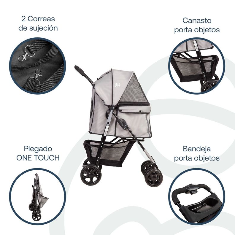 Coche Mascotas Plegable 1 Perro Gato Gris BeePet by Bebesit-3