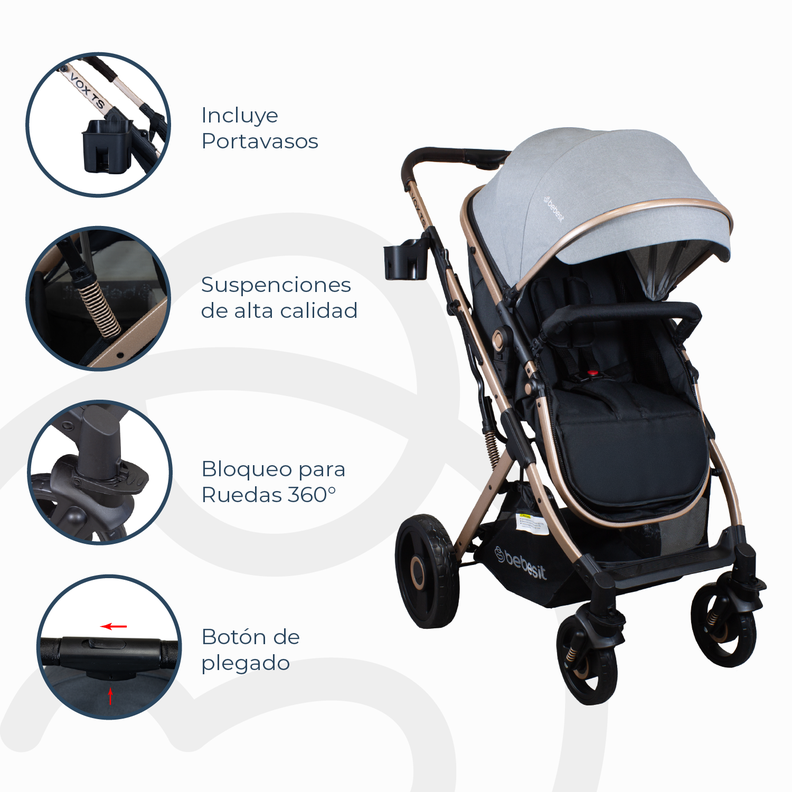 Coche Cuna Travel System Vox Gold Gris Bebesit-7
