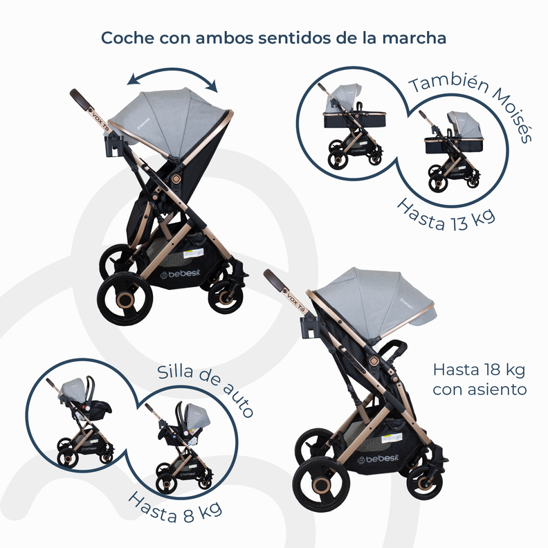 Coche Cuna Travel System Vox Gold Gris Bebesit-8