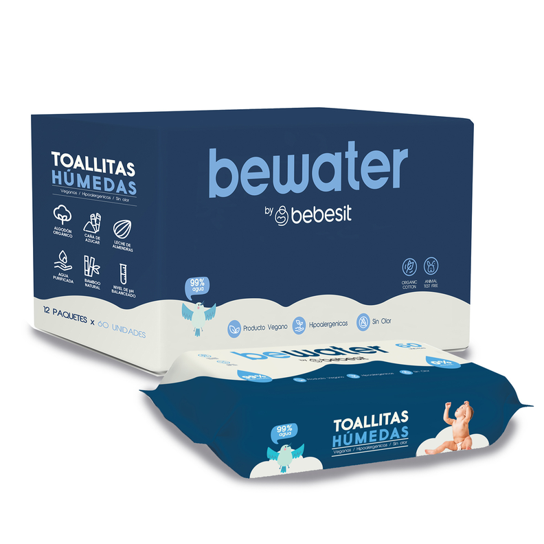Wipes Toallas Húmedas BeWater Bebesit - Caja 12x60 unidades a $18.990