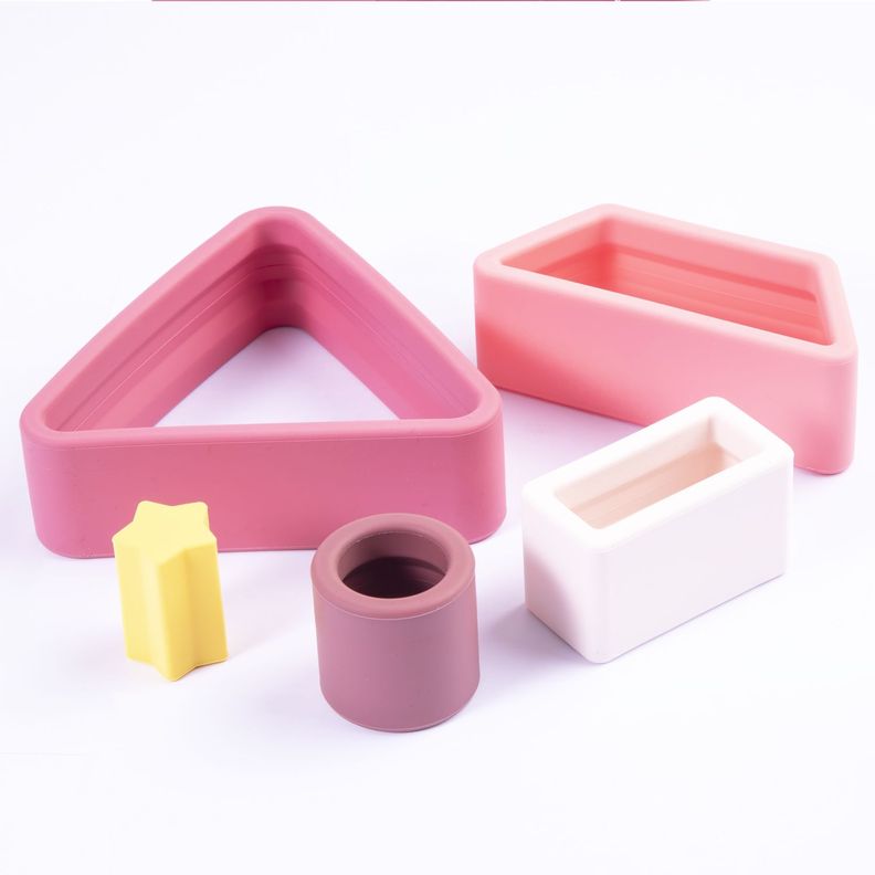 Juguete Montessori Geometria Silicona Rosa-2