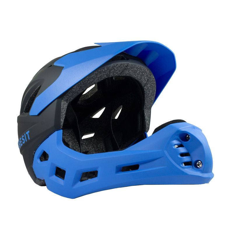 Casco Integral Moto Cross Bicicleta Rejilla Desmontable Negro Azul-0