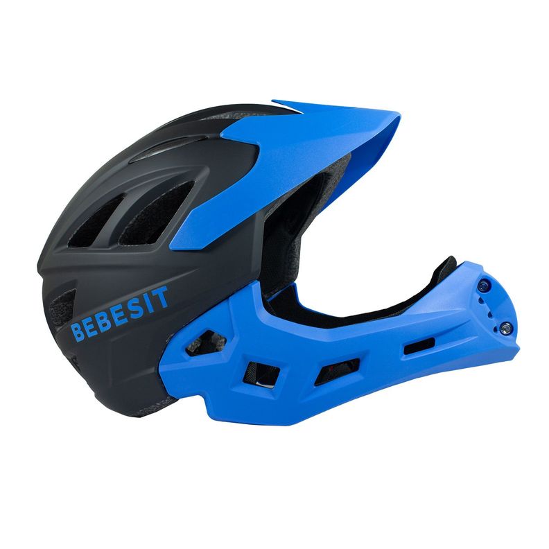 Casco Integral Moto Cross Bicicleta Rejilla Desmontable Negro Azul-1