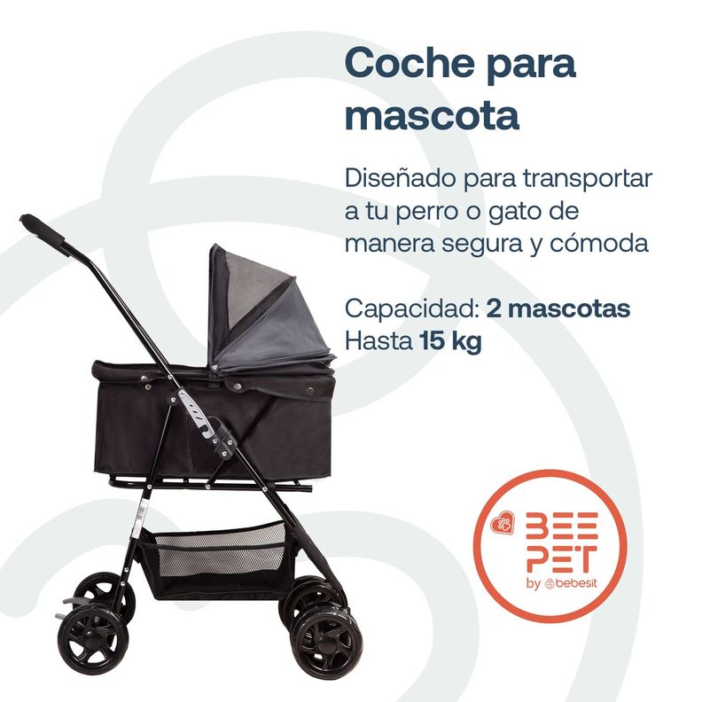 Coche Mascotas Plegable Easy Perro Gato Negro BeePet Bebesit-1