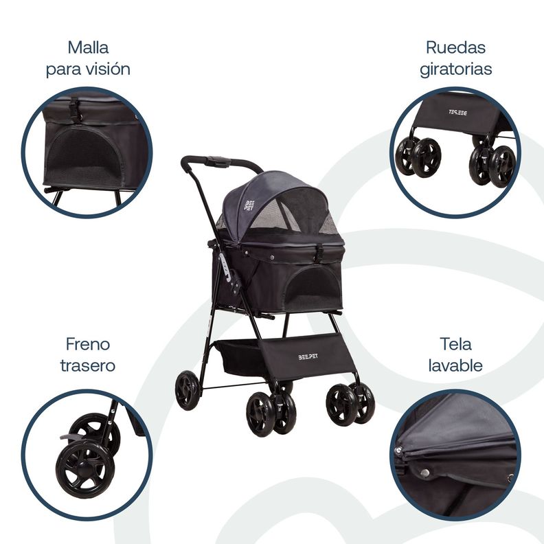 Coche Mascotas Plegable Easy Perro Gato Negro BeePet Bebesit-2