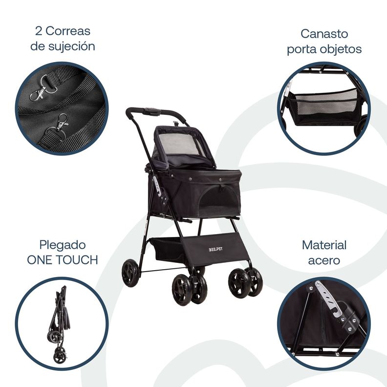 Coche Mascotas Plegable Easy Perro Gato Negro BeePet Bebesit-3