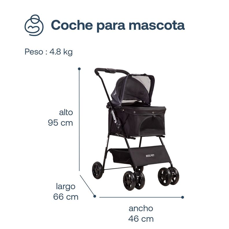 Coche Mascotas Plegable Easy Perro Gato Negro BeePet Bebesit-5