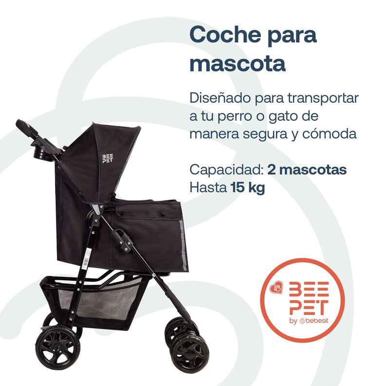 Coche Mascota Plegable Pro Perro Gato Negro BeePet Bebesit-1