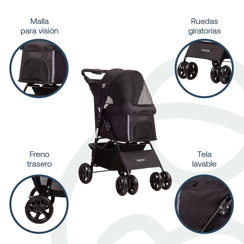 Coche Mascota Plegable Pro Perro Gato Negro BeePet Bebesit-2