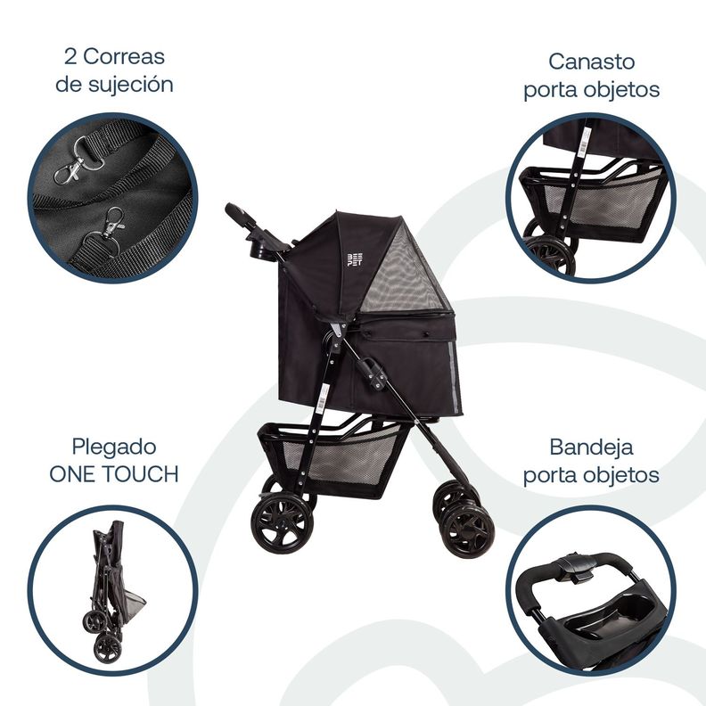 Coche Mascota Plegable Pro Perro Gato Negro BeePet Bebesit-3