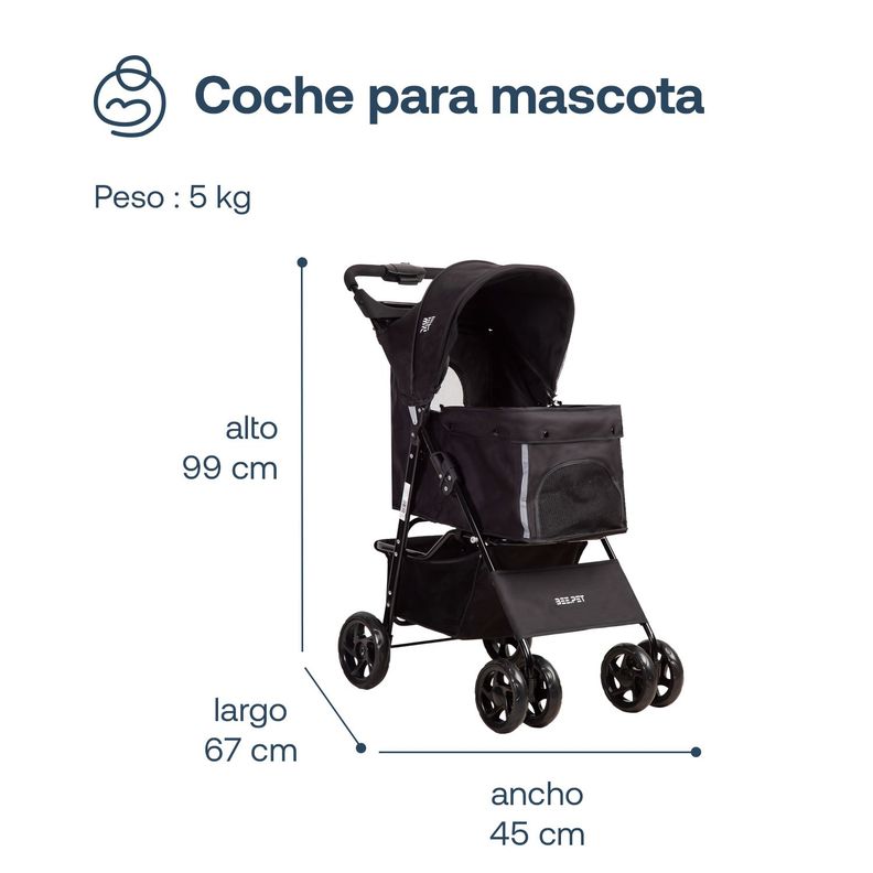 Coche Mascota Plegable Pro Perro Gato Negro BeePet Bebesit-5