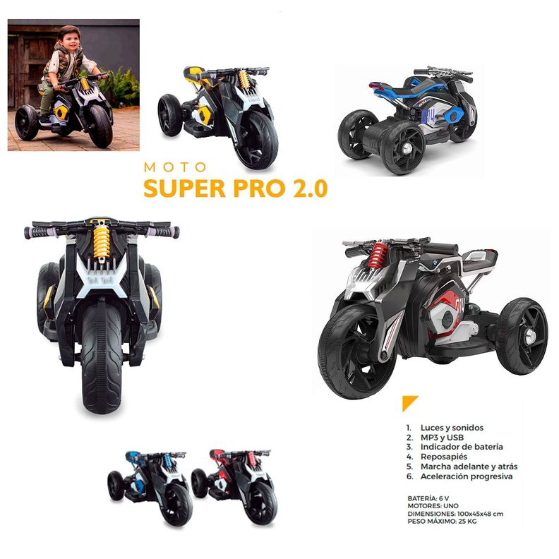 Moto a Batería Eléctrica Super Pro 2.0 Azul Bebesit-4