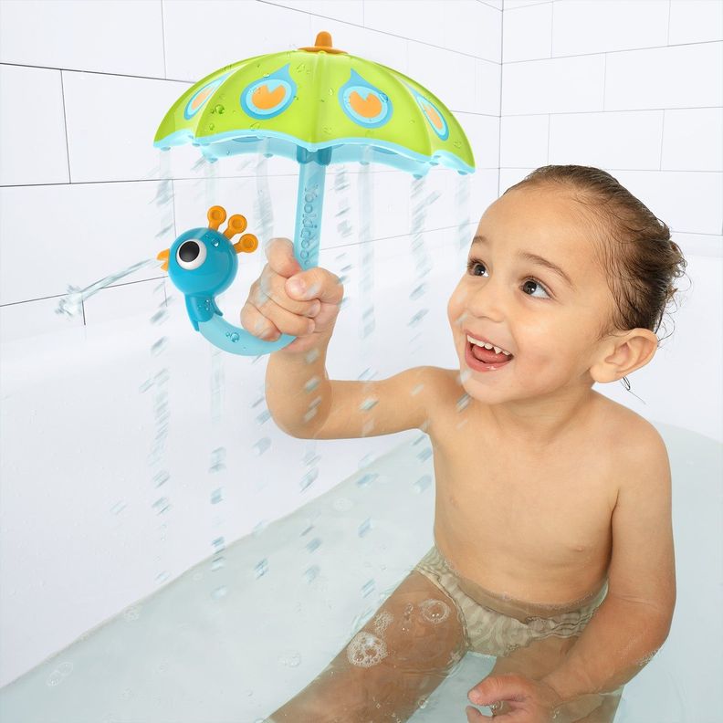 Juego de Baño Paragua Pavo Real Verde Bebé Niño Niña Tina-1