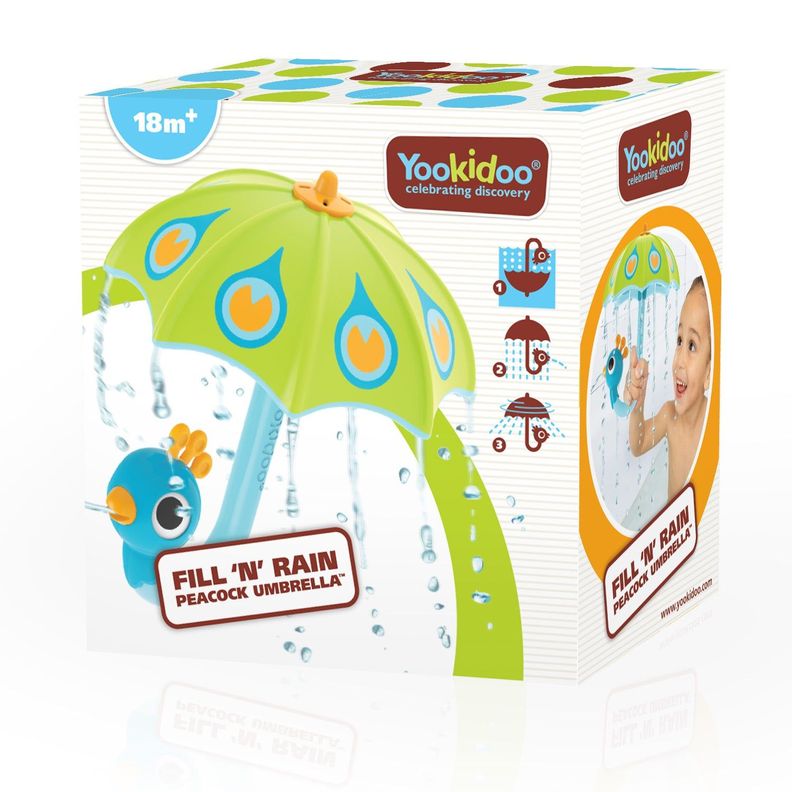 Juego de Baño Paragua Pavo Real Verde Bebé Niño Niña Tina-2
