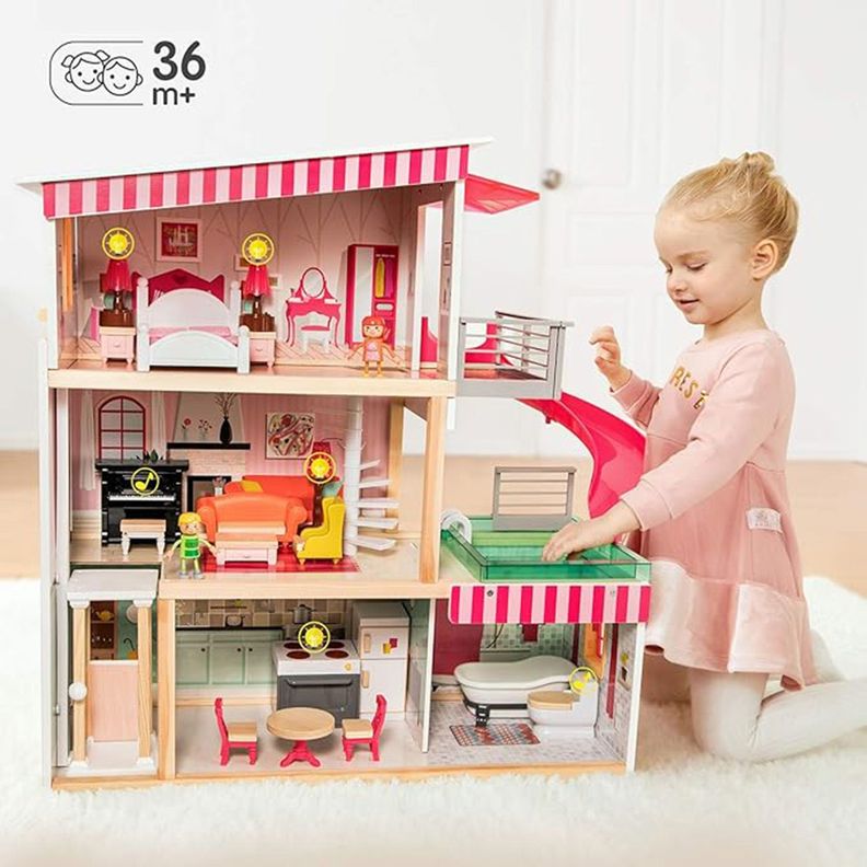 Casa de Muñecas + Muebles Madera Montessori  Bella-2