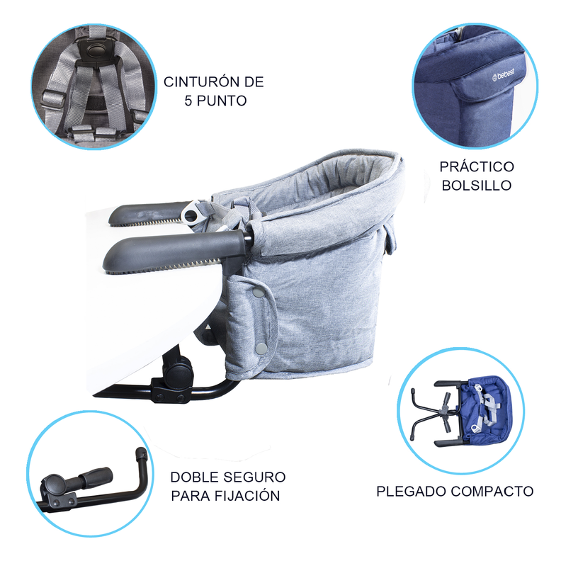 Silla de Comer Eat & Bear Gris Sujeción de Mesa Portable-7