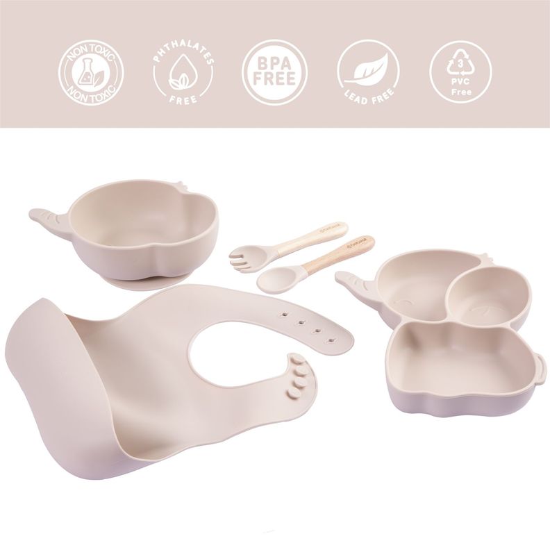 Set Alimentacion Elefante Silicona Beige-2
