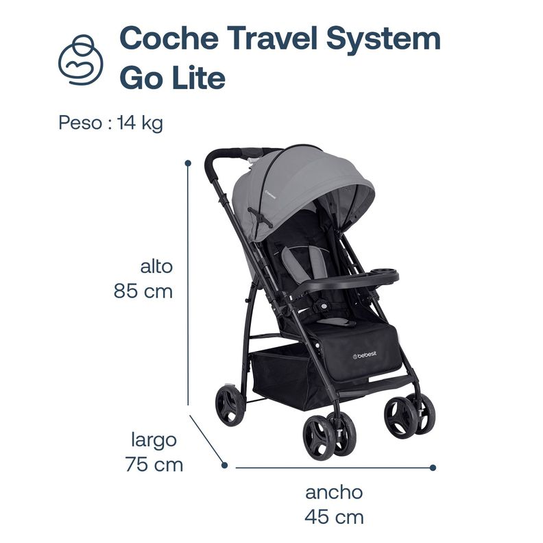 Coche Travel System Go Lite Gris Bebesit-8