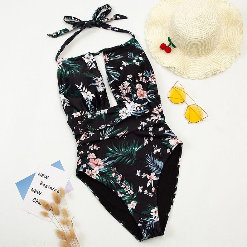 Traje de bano Luna negro floral