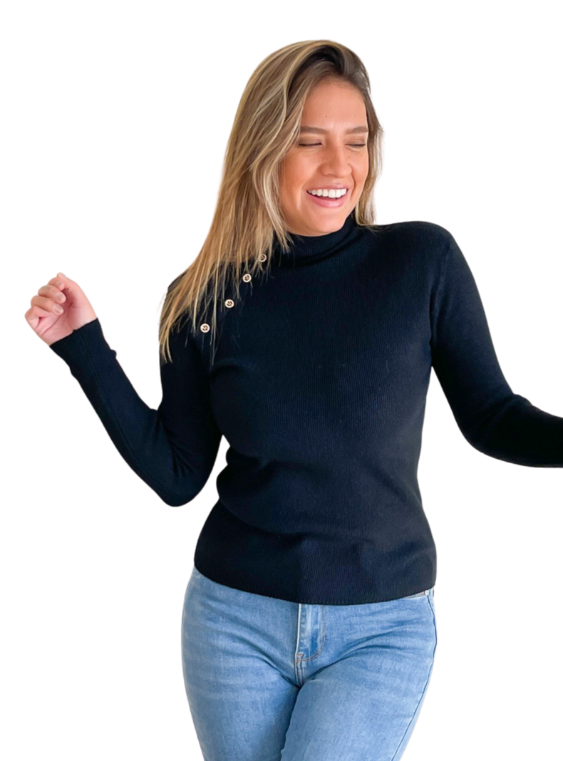 Sweater mujer cuello alto botones brillos colores-0