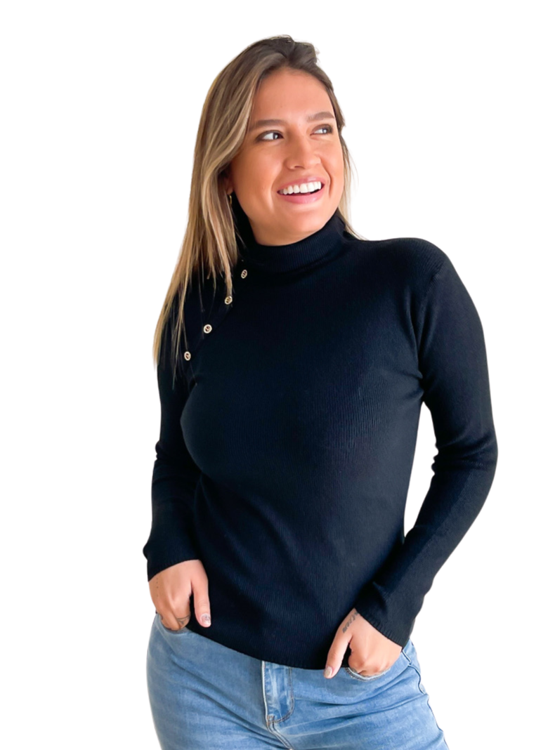 Sweater mujer cuello alto botones brillos colores-1