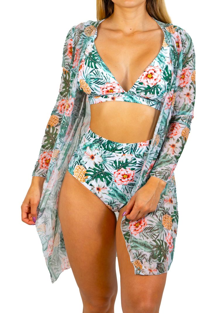 Bikini tiro alto Flora Verde colores + Kimono-0