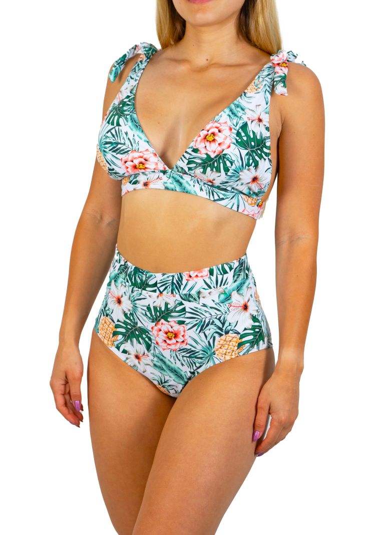Bikini tiro alto Flora Verde colores + Kimono-1