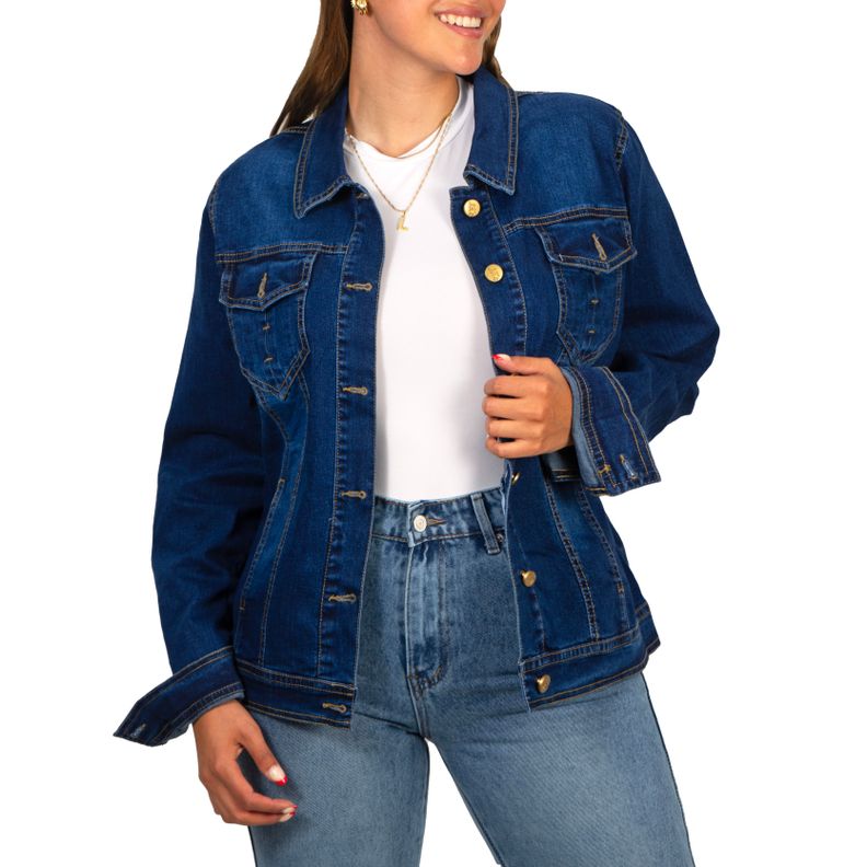 Chaqueta Mezclilla mujer denim azul -0