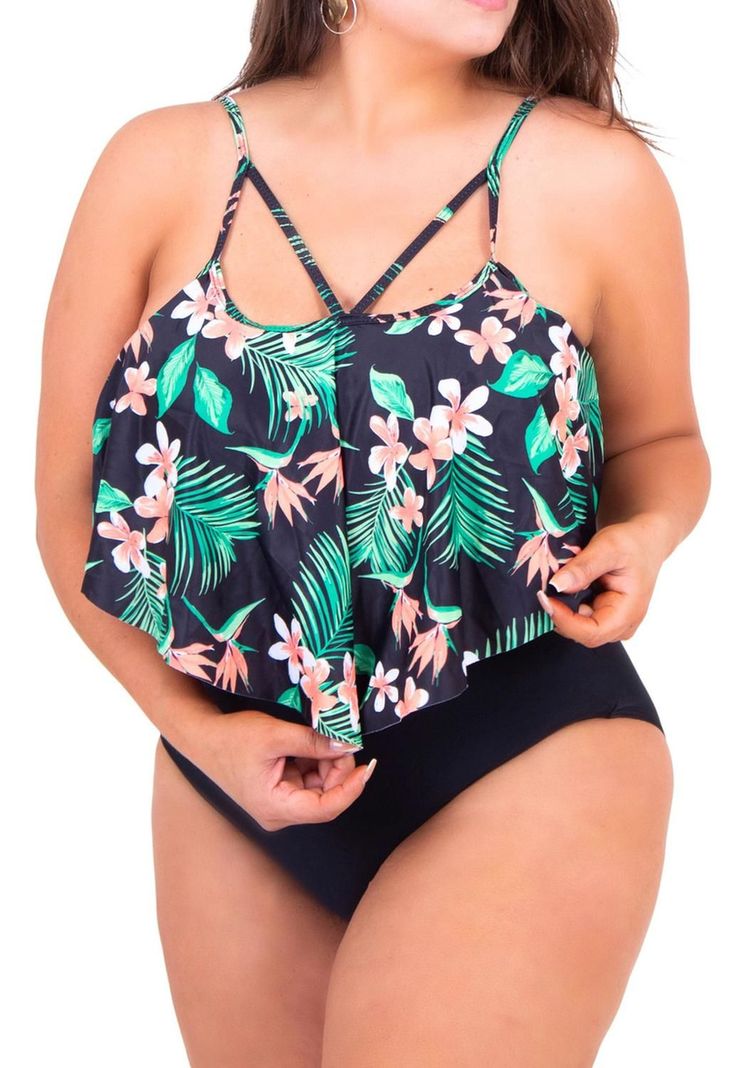Bikini Tiro Alto Floral Cruzado-0