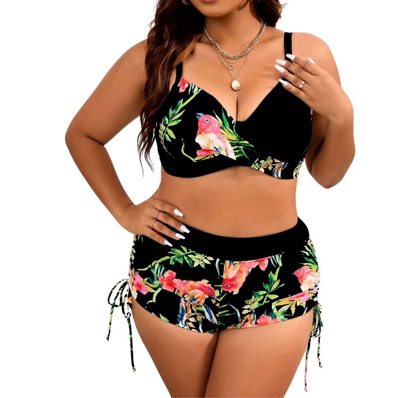 Bikini tiro alto straps short plus size colores-0