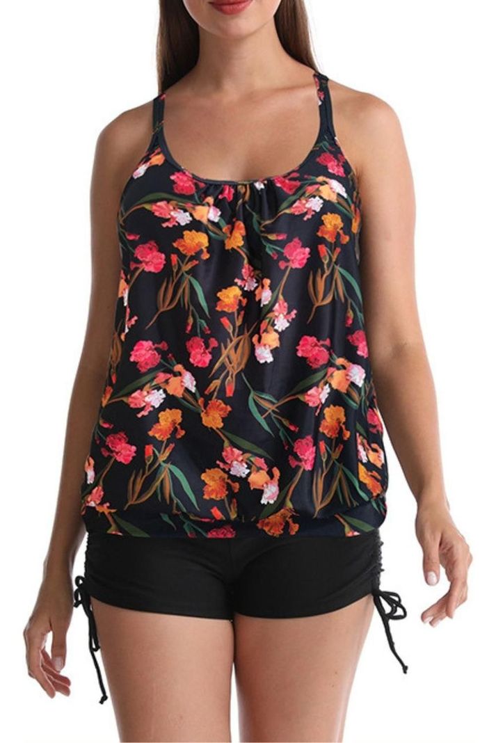 Tankini Traje De Baño Short Tiro Alto Sport Colores-0