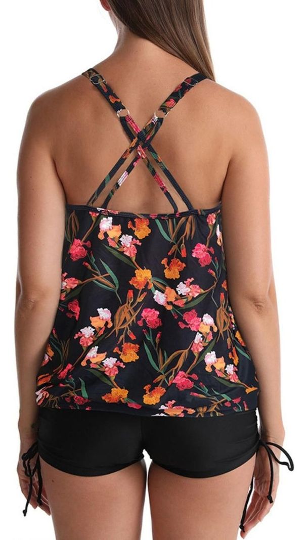 Tankini Traje De Baño Short Tiro Alto Sport Colores-1