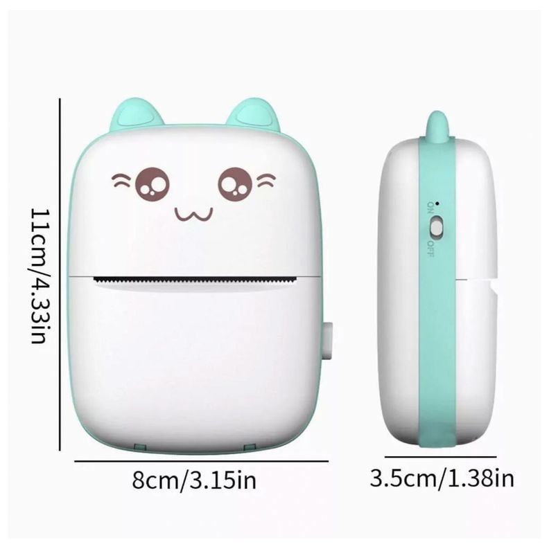 Mini Impresora Térmica Portátil Bluetooth Gatito + 11 Rollos celeste-1