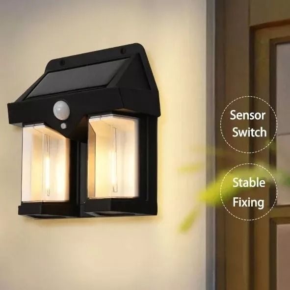 Lámpara Farol Solar Doble Con Sensor Luz Cálida-2