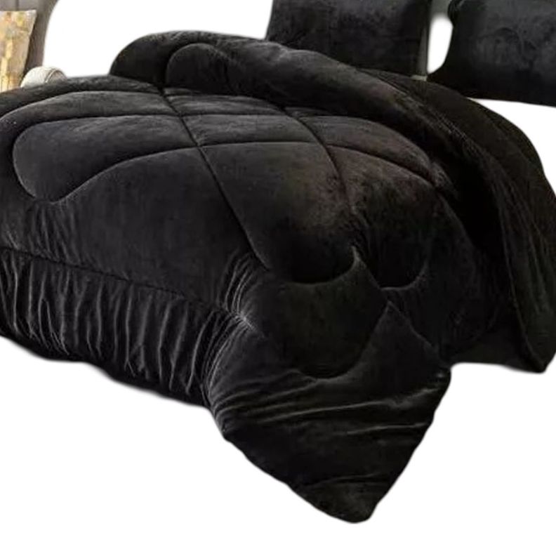 Cobertor Cubrecama Grueso Peludo Chiporro 2 Plaza + 2 Funda Negro-3