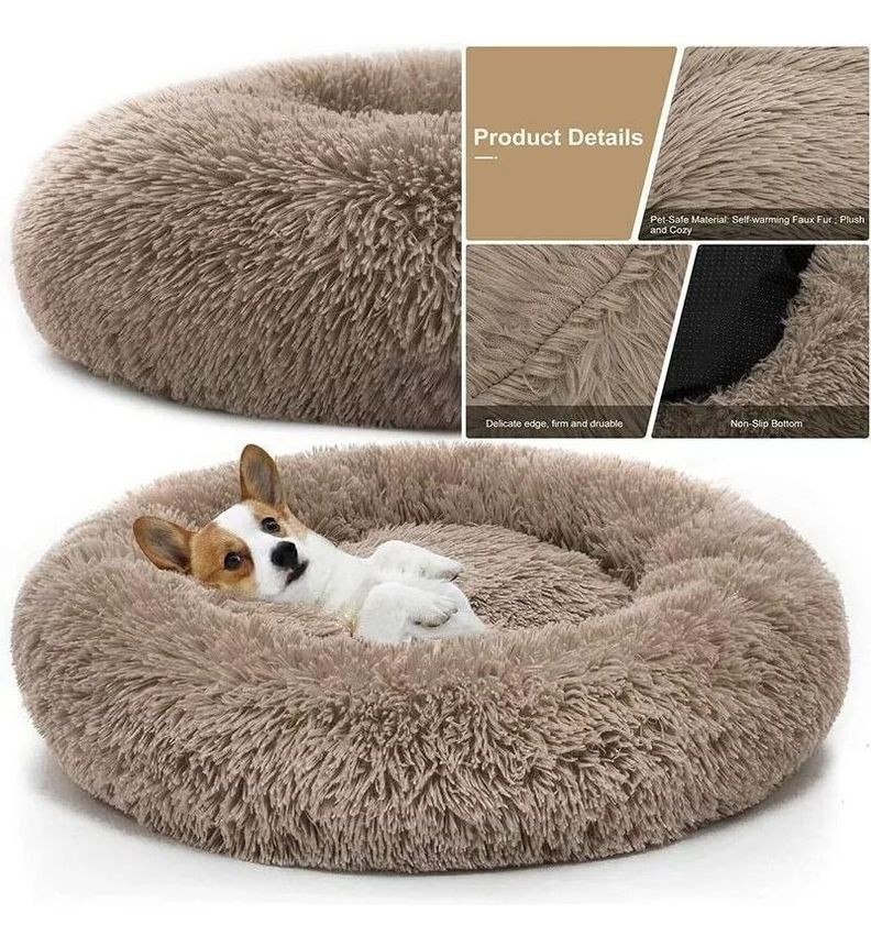 Cama Felpa Peludas De 60 Cm Para Mascotas Perros Marron -1