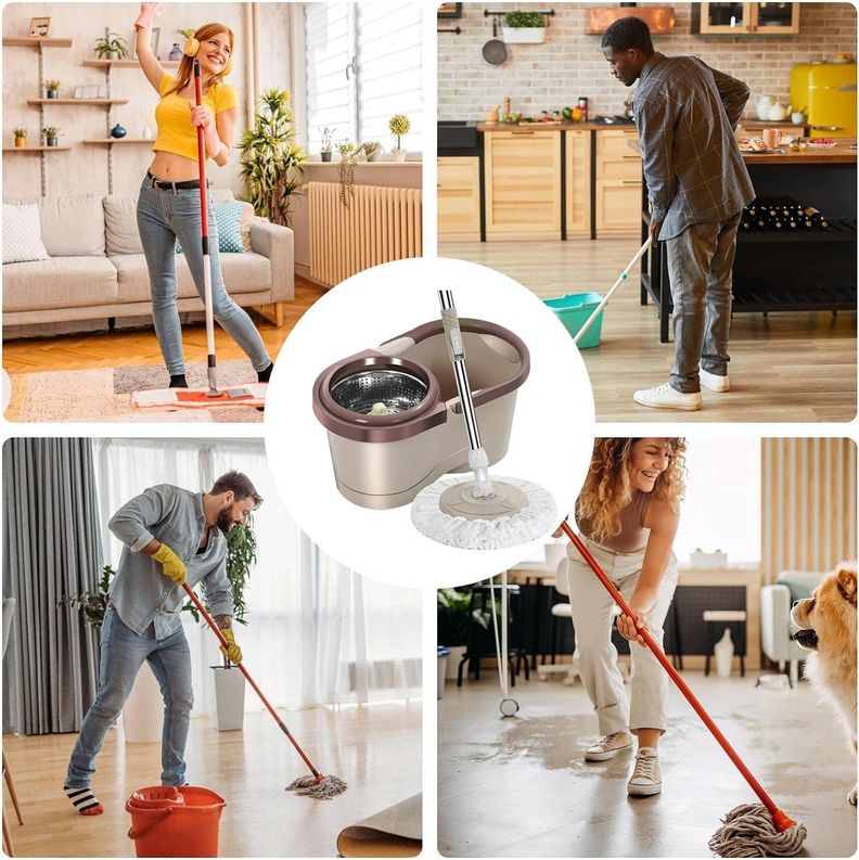 Mopa Giratoria 360 Con Balde Escurridor Cafe-7