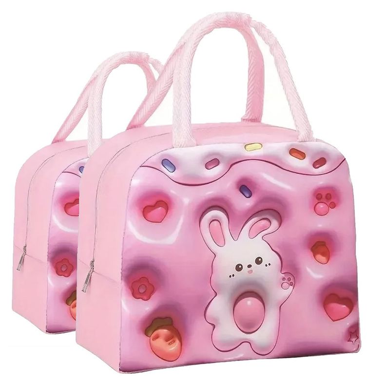 2 Bolso Termico Tipo Lonchera Con Efecto 3d Rosa-0