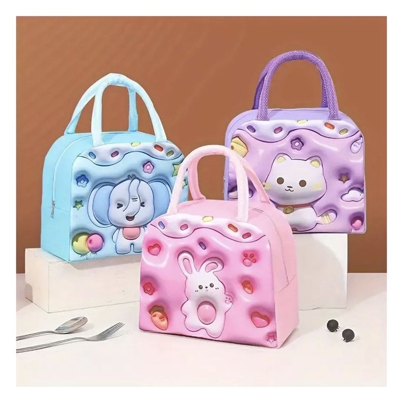 2 Bolso Termico Tipo Lonchera Con Efecto 3d Rosa-2